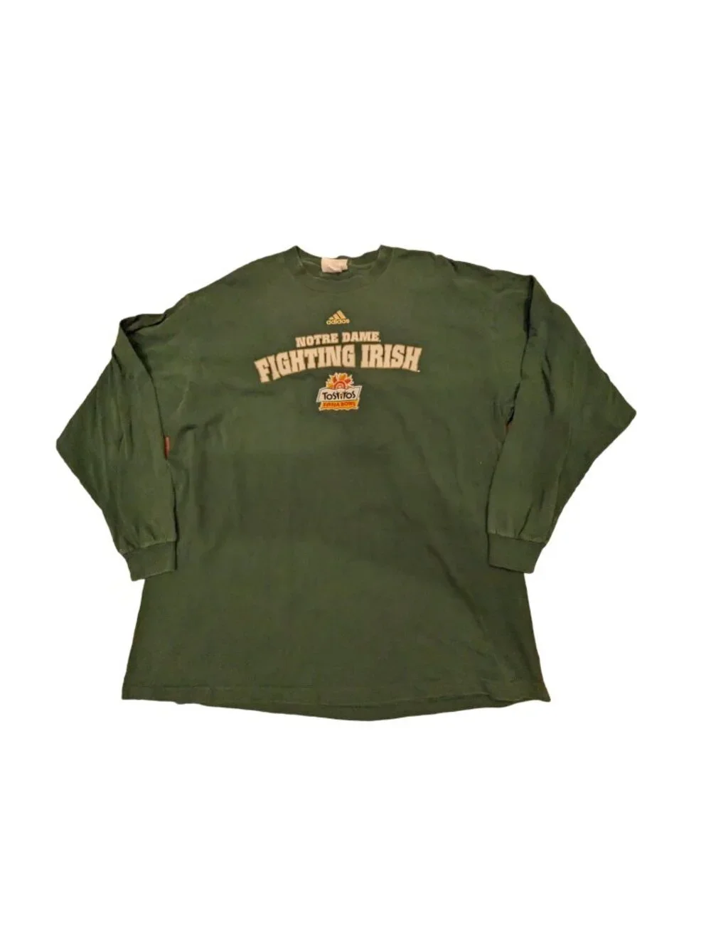 Vintage Adidas Notre Dame Fighting Irish Tostitos Fiesta Bowl Green LS Shirt  XL